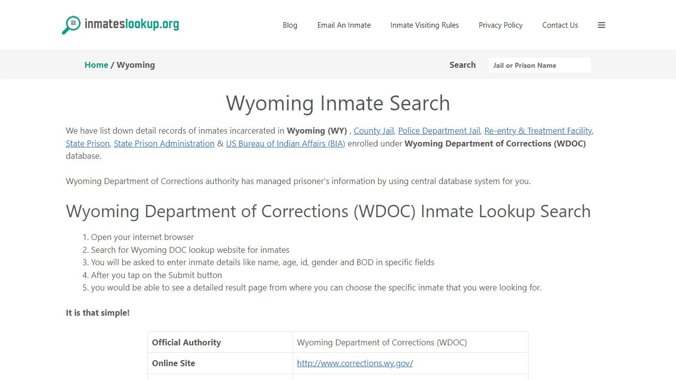 Wyoming Inmate Lookup & Search - Wyoming Department of Corrections ...